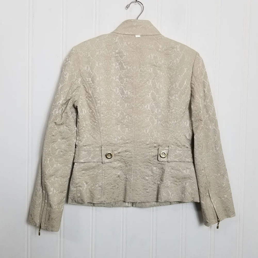 St John Evening Jacket Size 4 Champagne Metallic Brocade Gold Zip Blazer Elegant